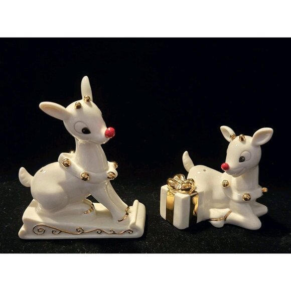 Lenox Rudolph The Red Nose Reindeer Salt & Pepper Set Pristine! - Picture 1 of 5